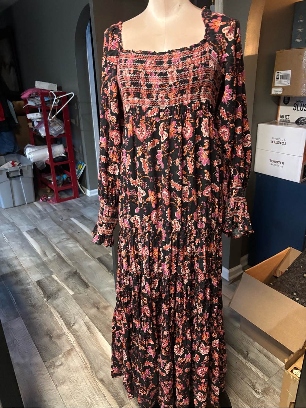 Free people  Bohemian Floral Maxi Dress in Black and Pink